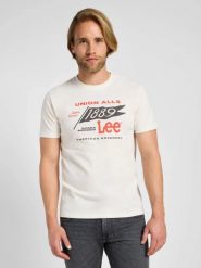 MESKA KOSZULKA LEE SS FRONTIER TEE ECRU 112355576. T-shirty męskie Lee, xl, bez wzorów, bez kołnierzyka, bez ramiączek. Za 79.99 zł.