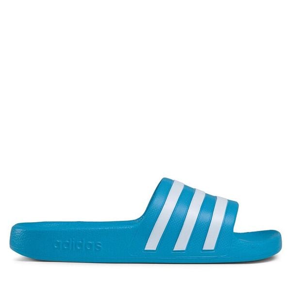 Klapki adidas. Niebieskie klapki damskie Adidas, bez wzorów, sportowe, bez obcasa, bez zapięcia. Za 79.99 zł.