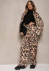 Różowo-Beżowe Panterkowe Spodnie o Szerokim Kroju Paper Bag High Waist Saliandra. Czerwone spodnie materiałowe damskie Renee, bez wzorów, z jeansu, eleganckie, z podwyższonym stanem. Za 74.99 zł.