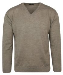 Sweter Beżowy, Dekolt w Serek (V-neck), Męski - MAX SHELDON. Brązowe swetry męskie Max Sheldon, l, bez wzorów, z wełny, klasyczne, bez kołnierzyka, bez ramiączek. Za 149.00 zł.