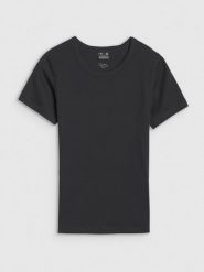 4F T-shirt slim z prążkowanej dzianiny damski - czarny XL. Czarne t-shirty damskie 4F, xl, bez wzorów, z bawełny, klasyczne, bez kołnierzyka, bez ramiączek. W wyprzedaży za 39.99 zł.