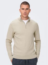 Only & Sons Sweter 22023210 Beżowy Regular Fit. Brązowe swetry męskie Only & Sons, m, bez wzorów, z bawełny, bez kołnierzyka, bez ramiączek. Za 149.99 zł.