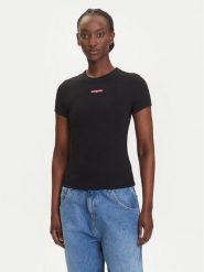 Tommy Jeans T-Shirt Script Label DW0DW21402 Czarny Slim Fit. Czarne t-shirty damskie Tommy Jeans, m, bez wzorów, z bawełny, bez kołnierzyka, bez ramiączek. Za 109.99 zł.