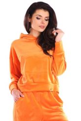 Damska Bluza Typu Kangurka z Weluru - Pomarańczowa. Brązowe bluzy damskie Awama, l, bez wzorów, z elastanu, bez ramiączek, bez kaptura. Za 228.90 zł.