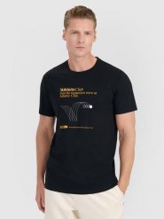 4F T-shirt regular z nadrukiem męski - czarny S. Czarne koszulki sportowe męskie 4F, m, bez wzorów, z bawełny, bez kołnierzyka, bez ramiączek. Za 69.99 zł.