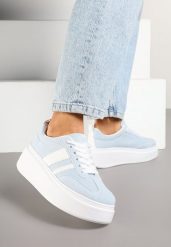Niebieskie Sneakersy Kultowe Tenisówki na Platformie z Koturnem Elisara. Niebieskie trampki i tenisówki damskie Born2be, bez wzorów, z jeansu, bez zapięcia. Za 119.99 zł.