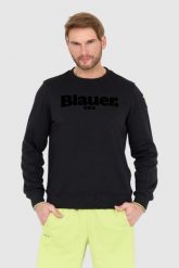 BLAUER Czarna bluza. Czarne bluzy męskie Blauer USA, l, bez wzorów, bez ramiączek, bez kaptura. W wyprzedaży za 279.99 zł.