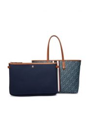 Tommy Hilfiger Torebka Th Monoplay Tote Stripe Le AW0AW18390 Niebieski. Niebieskie shopperki damskie Tommy Hilfiger, bez wzorów, ze skóry, bez dodatków. Za 849.99 zł.