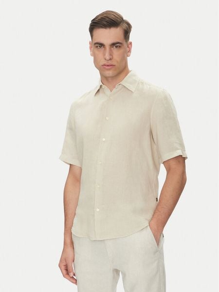 BOSS Koszula 50537382 Beżowy Regular Fit. Brązowe koszule męskie Boss, m, bez wzorów, ze lnu, bez kołnierzyka, bez ramiączek. Za 339.99 zł.