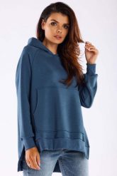 Bluza z Kieszenią Kangurką - Niebieska. Niebieskie bluzy damskie Infinite You, l, bez wzorów, z bawełny, bez ramiączek, bez kaptura. Za 209.90 zł.