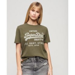 Koszulka casual Vintage Logo Heritage. Szare koszulki sportowe damskie Superdry, bez wzorów, bez ramiączek. W wyprzedaży za 137.55 zł.