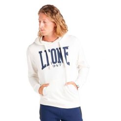 Męska bluza z kapturem Leone 1947 Apparel. Białe bluzy męskie LEONE 1947 APPAREL, l, bez wzorów, z tkaniny, sportowe, bez ramiączek, z kapturem. W wyprzedaży za 139.75 zł.