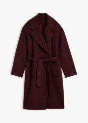 Płaszcz o kroju marynarki z miękkiej mieszanki wełny. Brązowe płaszcze damskie bonprix, bez wzorów, z wełny, eleganckie, bez kołnierzyka, bez kaptura. Za 489.99 zł.