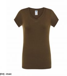 JHK - Bluzka damska typu V-Neck khaki XL. Brązowe bluzki damskie JHK, xl, bez wzorów, bez kołnierzyka, bez ramiączek. Za 15.81 zł.