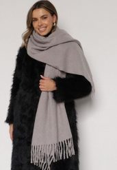 Szary Klasyczny Szalik Zdobiony Frędzlami Vetilana. Szare szaliki damskie Born2be, z aplikacjami, z jeansu. Za 44.99 zł.