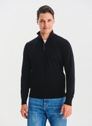 PAKO LORENTE – Czarny sweter z rozpinaną stójką. Czarne swetry męskie Pako Lorente, na jesień, m, bez wzorów, z poliesteru, bez kołnierzyka, bez ramiączek. Za 299.99 zł.