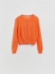 Kardigan z wełną alpaki - pomarańczowy. Brązowe kardigany damskie Reserved, l, bez wzorów, z dzianiny, bez kołnierzyka. Za 159.99 zł.