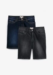 Bermudy jeansowe ze stretchem, regular fit (2 pary). Niebieskie jeansy męskie bonprix, z jeansu, klasyczne. Za 189.99 zł.