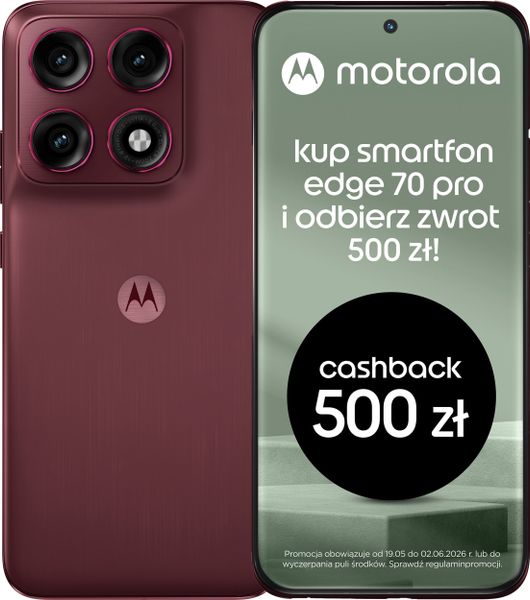 Smartfon Motorola Edge 70 Pro 5G 8/256GB Bordowy (PBC20017RO). Czerwone smartfony Motorola. Za 2,246.99 zł.