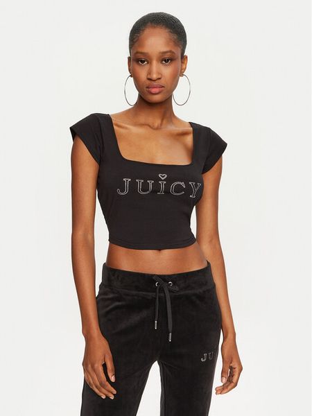 Juicy Couture Bluzka Regal JCBCT224831 Czarny Slim Fit. Czarne bluzki damskie Juicy Couture, xs, bez wzorów, z bawełny, bez kołnierzyka, bez ramiączek. Za 89.99 zł.