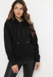 Czarna Ocieplana Bluza z Haftowanym Napisem Pinvtia. Czarne bluzy damskie Born2be, l, bez wzorów, z polaru, casualowe, bez ramiączek, z kapturem. Za 109.99 zł.