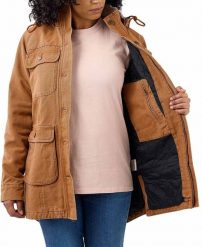 Carhartt Płaszcz Carhartt Weathered Duck Brown. Brązowe płaszcze damskie Carhartt, bez wzorów, bez kołnierzyka, bez kaptura. Za 611.65 zł.