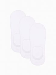 Skarpety męskie stopki 3-pak - białe V4 OM-SOSS-0103 - one size. Białe skarpety męskie Ombre Clothing, bez wzorów, z bawełny. W wyprzedaży za 14.99 zł.