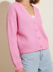 Kardigan basic - różowy. Czerwone kardigany damskie Sinsay, l, bez wzorów, bez kołnierzyka. Za 39.99 zł.