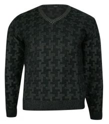 Sweter Czarny w Serek, Wzór Geometryczny, Dekolt V-neck, Elegancki -MAX SHELDON- Męski. Czarne swetry męskie Max Sheldon, l, bez wzorów, z bawełny, eleganckie, bez kołnierzyka, bez ramiączek. Za 147.00 zł.