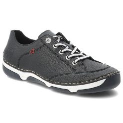 Półbuty damskie Rieker, cholewka ze skóry naturalnej o ziarnistej fakturze z kontrastowym sznurowaniem niebieskie, 55901-14. Niebieskie półbuty damskie Rieker, bez wzorów, ze skóry, klasyczne, bez obcasa, bez zapięcia. Za 349.00 zł.