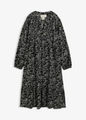 Sukienka midi z bawełny. Czarne sukienki damskie bonprix, bez wzorów, z bawełny, bez kołnierzyka, bez ramiączek, midi. Za 69.99 zł.