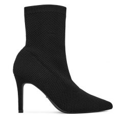 Botki DeeZee. Czarne botki damskie DeeZee, bez wzorów, bez obcasa, na szpilce, bez zapięcia. Za 189.99 zł.