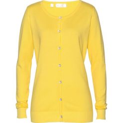 Sweter rozpinany bonprix żółty. Żółte kardigany damskie bonprix, bez wzorów, bez kołnierzyka. Za 69.99 zł.