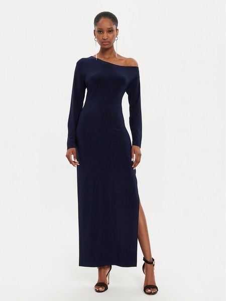 NORMA KAMALI Sukienka koktajlowa KK2243PLE35951 Granatowy Slim Fit. Niebieskie sukienki damskie Norma Kamali, xs, bez wzorów, z syntetyku, wizytowe, bez kołnierzyka, bez ramiączek. Za 1,079.00 zł.