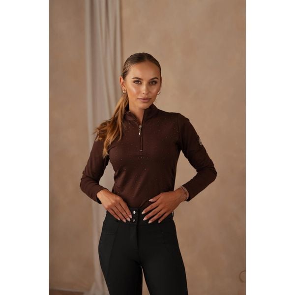 Bluzka techniczna z kryształkami JD ATTACK Becky. Brązowe bluzki damskie JD ATTACK, bez wzorów, sportowe, bez kołnierzyka, bez ramiączek. Za 219.00 zł.