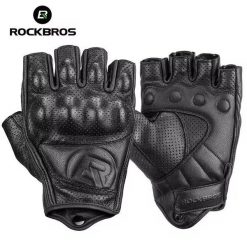 Skórzane rękawiczki motocyklowe ROCKBROS z krótkimi palcami. Czarne rękawiczki męskie ROCKBROS, na lato, bez wzorów, z dzianiny. Za 109.99 zł.
