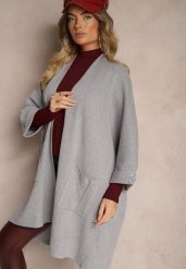 Szary Kardigan Bez Zapięć Ozdobiony Guzikami i Wsuwanymi Kieszeniami Asindra. Szare kardigany damskie Renee, uniwersalny, bez wzorów, z jeansu, eleganckie, bez kołnierzyka. Za 119.99 zł.