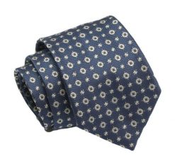 Klasyczny Krawat, Męski, Granatowo-Beżowy, Wzór Geometryczny, 7cm -Angelo di Monti. Niebieskie krawaty i muchy Angelo di Monti, bez wzorów, z tkaniny, eleganckie. Za 45.00 zł.