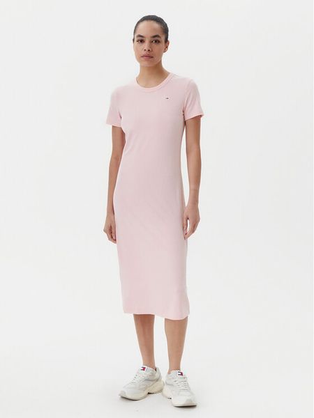 Tommy Jeans Sukienka codzienna DW0DW19721 Różowy Slim Fit. Czerwone sukienki damskie Tommy Jeans, na co dzień, m, bez wzorów, z jeansu, bez kołnierzyka, bez ramiączek, proste. Za 159.99 zł.