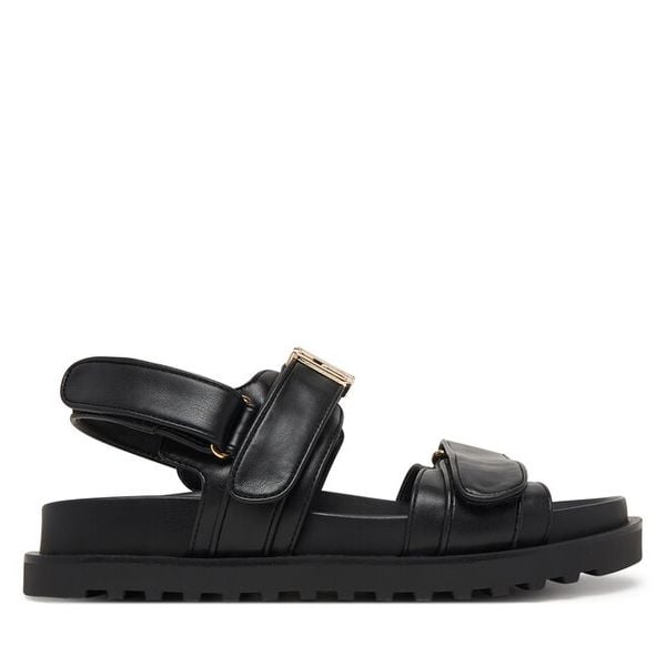 Sandały Guess. Czarne sandały damskie Guess, z aplikacjami, bez obcasa, na płaskiej podeszwie, bez zapięcia. Za 314.99 zł.