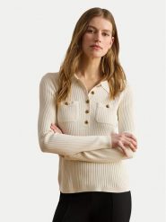 LAUREN RALPH LAUREN Sweter 200P03459003 Kremowy Slim Fit. Białe swetry nierozpinane damskie Lauren Ralph Lauren, s, bez wzorów, z wiskozy, bez kołnierzyka, bez ramiączek. Za 989.99 zł.