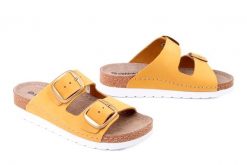 DR. BRINKMANN 700741-06 gelb, klapki damskie. Żółte klapki damskie Dr. Brinkmann, na lato, bez wzorów, ze skóry, bez obcasa, bez zapięcia. Za 212.42 zł.