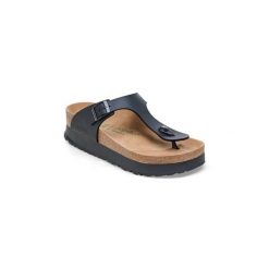 Sandały Birkenstock Gizeh Flex Platform czarne. Czarne sandały damskie Birkenstock, bez wzorów, z materiału, bez obcasa, bez zapięcia. Za 425.90 zł.