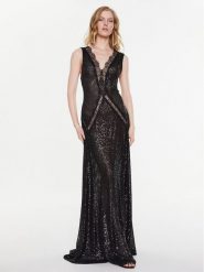 Elisabetta Franchi Sukienka wieczorowa AB-366-32E2-V740 Czarny Regular Fit. Czarne sukienki damskie Elisabetta Franchi, bez wzorów, z syntetyku, wizytowe, bez kołnierzyka, bez ramiączek. Za 2,849.00 zł.