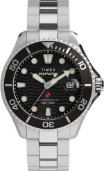 Zegarek Timex Deepwater męski czarna tarcza 44 mm (TW2W82000). Czarne zegarki męskie Timex, bez wzorów. Za 952.99 zł.
