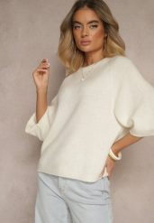 Jasnobeżowy Sweter z Rękawami 3/4 z Wełną Dannalin. Brązowe swetry nierozpinane damskie Renee, na wiosnę, bez wzorów, z wełny, casualowe, bez kołnierzyka, bez ramiączek. Za 139.99 zł.