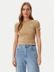 Guess T-Shirt W5GP62 KA0H1 Beżowy Regular Fit. Brązowe t-shirty damskie Guess, xl, z aplikacjami, z bawełny, bez kołnierzyka, bez ramiączek. Za 89.99 zł.