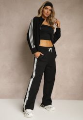 Czarne Spodnie Dresowe z Bawełną High Waist i Koronkowymi Lampasami Eviariel. Czarne spodnie dresowe damskie Renee, bez wzorów, z bawełny, z podwyższonym stanem. Za 69.99 zł.