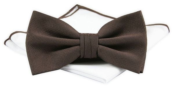 Męska Mucha z Poszetką - Chattier - Brązowa. Brązowe krawaty i muchy Chattier, bez wzorów, z poliesteru, eleganckie. Za 59.00 zł.