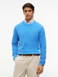 Tommy Hilfiger sweter Mężczyźni Bawełna niebieski, S. Niebieskie swetry męskie Tommy Hilfiger, m, bez wzorów, z bawełny, bez kołnierzyka, bez ramiączek. Za 409.95 zł.